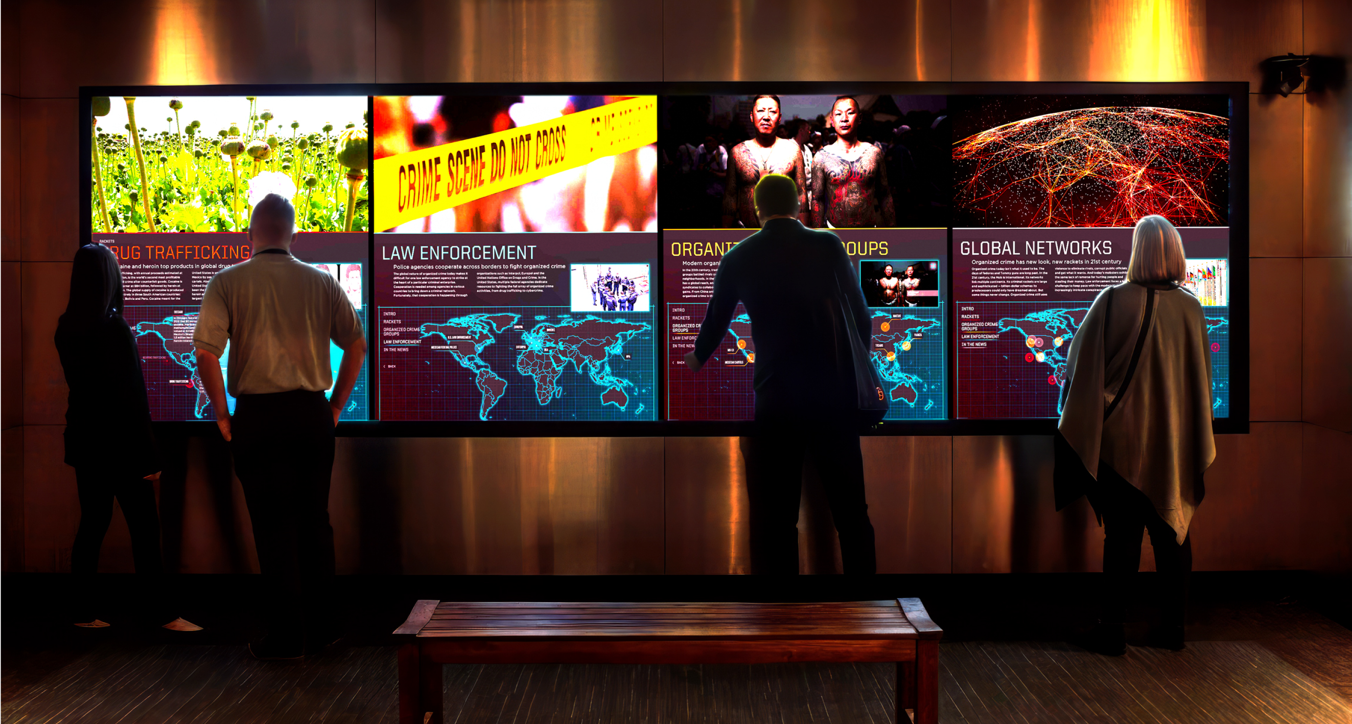 Immersive museum video wall environment.